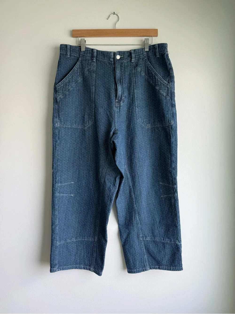 Free People We The Free Midnight Voyage Quilted Wide Leg Jeans Large